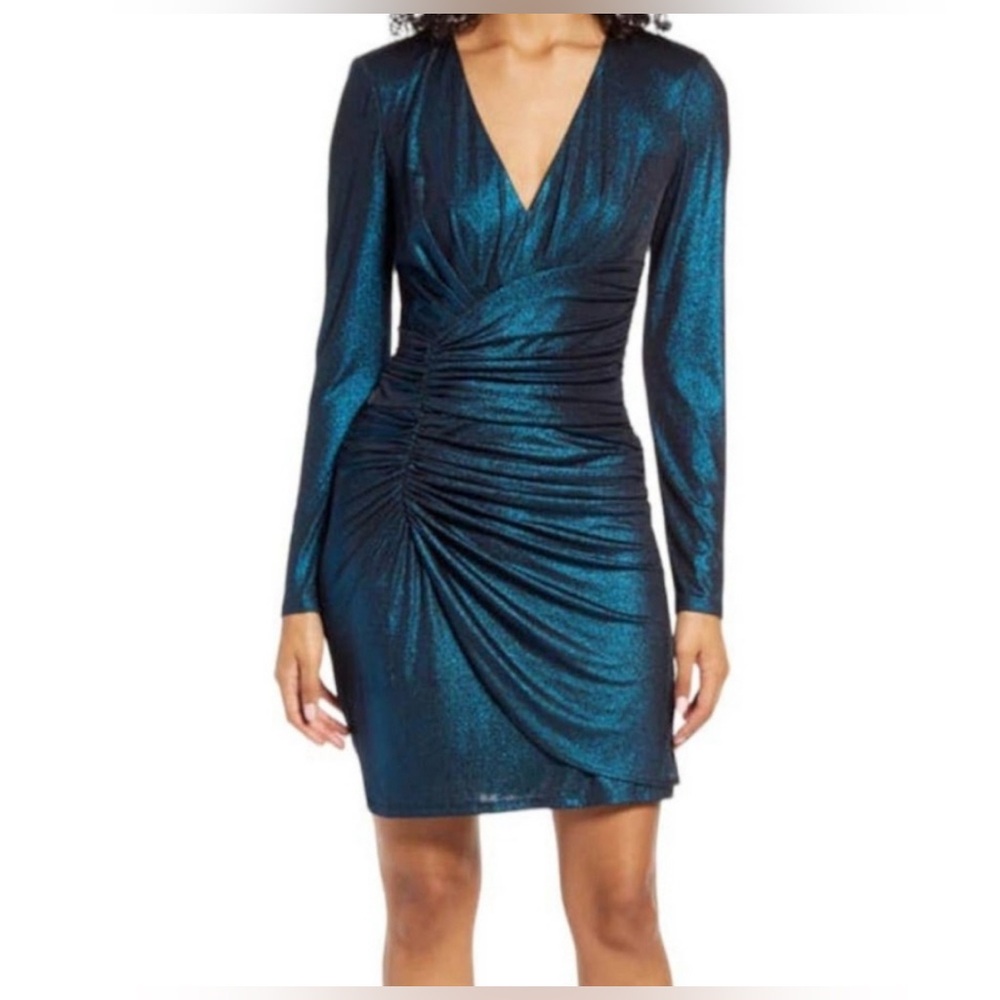 Vince Camuto Shimmering Teal Long Sleeve Dress‎